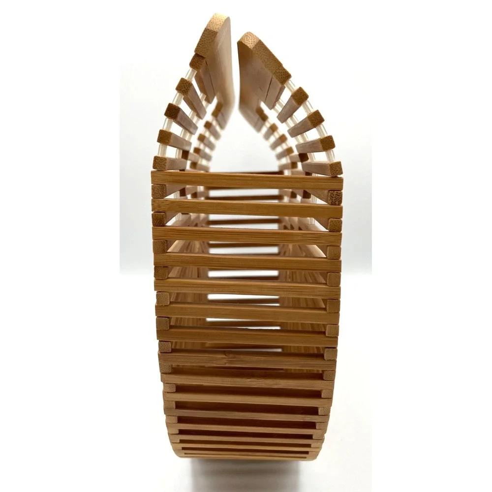 Vintage Bamboo Ark Bag Half Moon Slat Cage Purse Sunburst Boho 70s 80s